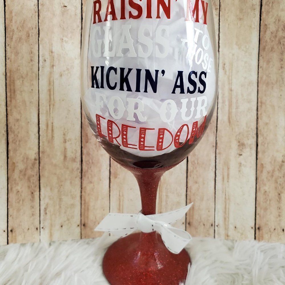 Red White And Blue Wine Tumbler,  Patriotic Glass, Remembrance Gift